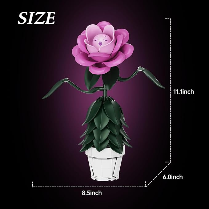 Wonderland Flower Building Sets, Compatible with Lego Flowers for Adults, Girls, Women and Fans - Pink Rose Flower Gifts for Birthday, Party and Festivals (220 PCS)