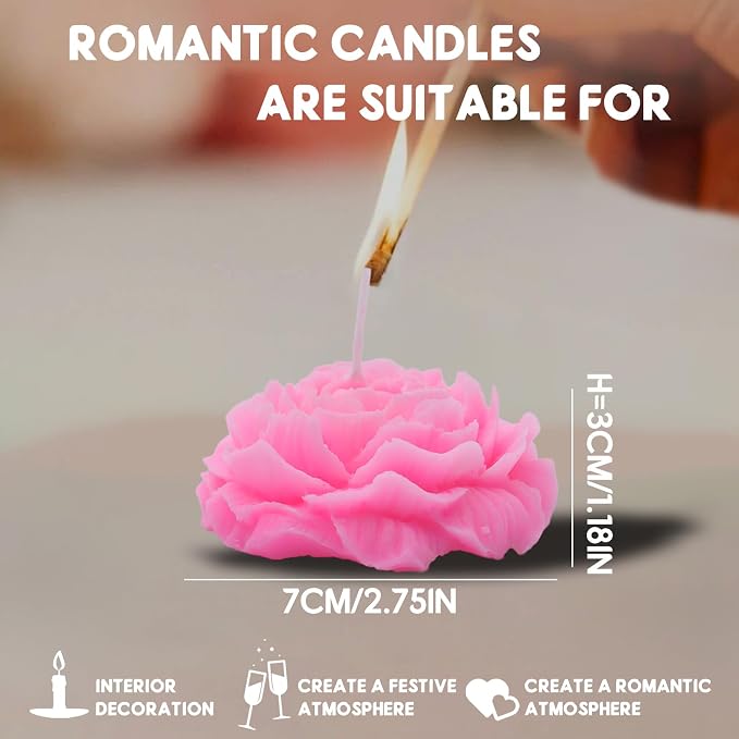 4 Pcs Low Temperature Candles Glitter Pink Peony Flower Home Scented Candle Kit Pure Natural Soybean Oil Candle Aromatherapy Romantic Wax Play Candle for Lovers Couples