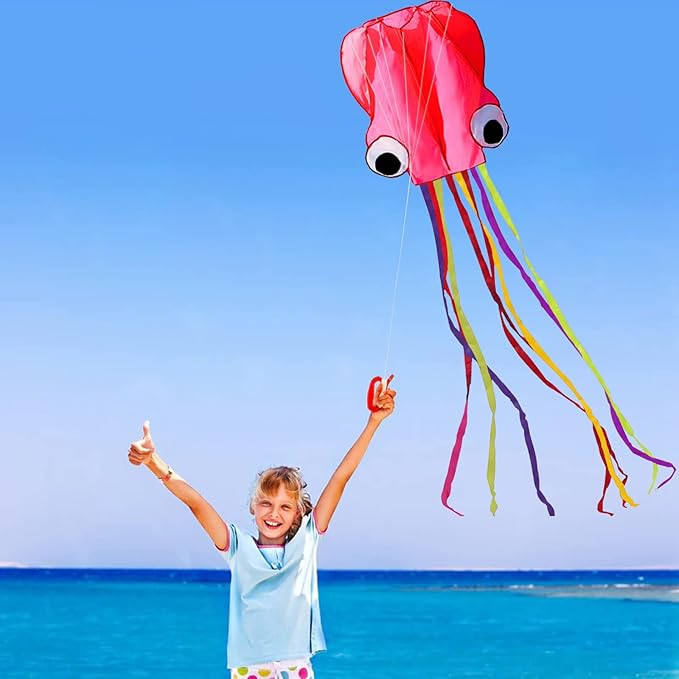 Hengda Kite Soft Octopus Kite Series, Beautiful Kite with Long Colorful Tail for Kids and Adults, Easy to Fly Beach Kites, Excellent Outdoor Games and Activity Toys, Suitable for Beginners.