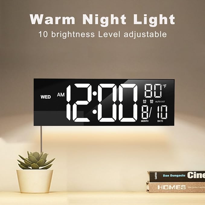 JALL 16" Large Digital Wall Mount Clock, Count Down Timer, Alarm, Big LED, DST, Temperature for Living Room Classroom Desk, Xmas, Birthday Gift for Senior Men Women Mom Dad, White