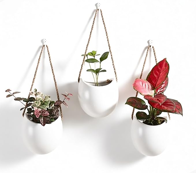 4 to 5 inch Ceramic Planters Wall Hanging Vases Decor - Set of 3 | Wall Decor for Home, Entryway, Hallway, Deck, Bathroom, Living Room, Dining Room, Garden, Farmhouse, Restaurants, Office, etc