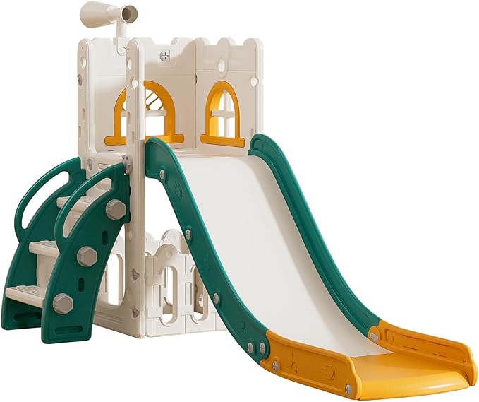 Toddler Slide for Kids with Climber Basketball Hoop, Storage Space, Telescope Kids Indoor Slide Baby Slide for Outdoor Play Upgraded Toddler Indoor Playground with Wider and Longer Slideway Upgraded