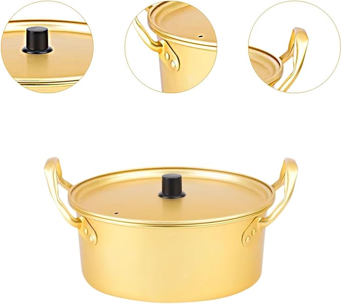 Korean Ramen Pot, 20cm Gold Aluminum, No Lid, Ideal for Ramen, Instant Noodles, Porridge, Soup, Griddle, Salad, Stew, Home, Kitchen, Travel, Camping, Outdoors, Picnic, Backyard Party