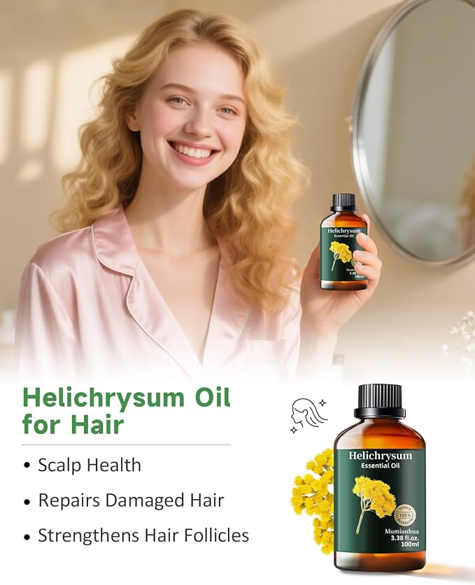 Helichrysum Essential Oil, Herbal Aroma, Diffuser & Massage, 3.38 Fl Oz | Warm Honey-Herbaceous Scent. Ideal for Skin & Scalp, Soothing Massage, Candle Making & Diffusion. Comforting Daily Ritual