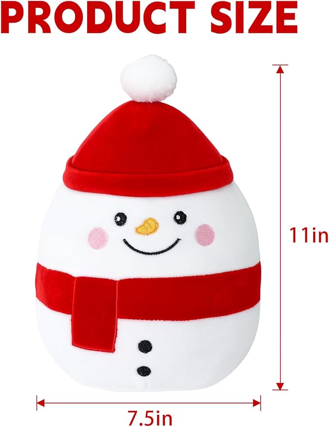Snowman Plush Toy Snowman Stuffed Animal Cute Christmas Snowman Plushies Pillow Soft Plushie Doll Gifts for Kid Decor, Christmas Snowman Plush(11 Inch)