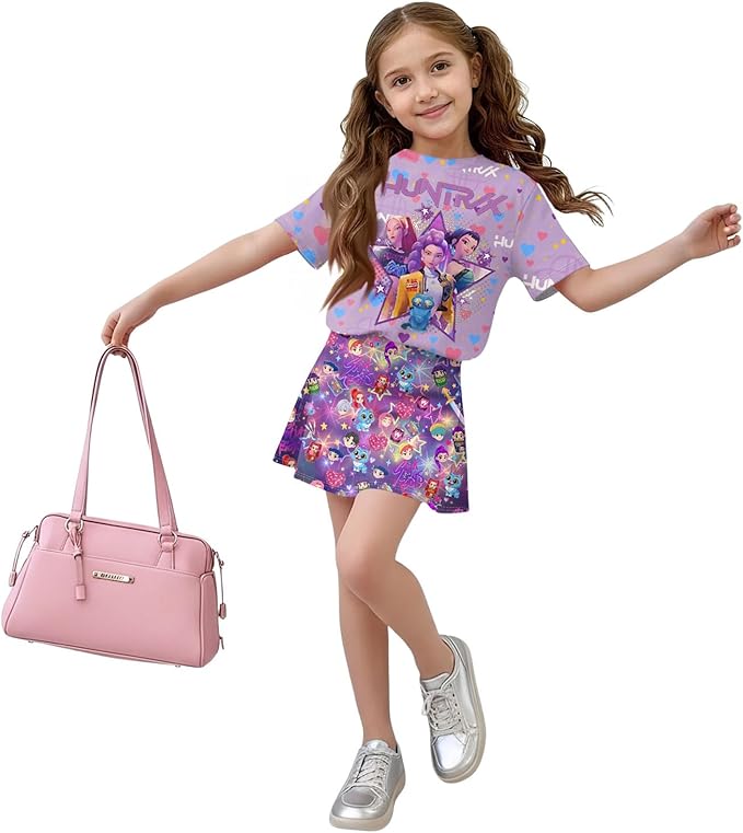 HTHLVMD K Pop Short Sleeve T-Shirt and Skirts Outfits Set for Girls Hunters Rumi Mira Zoey Graphic Tees De-Mon Costume