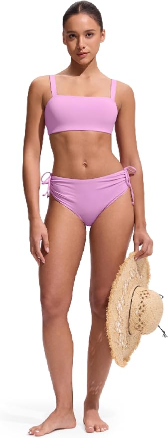 CRZ YOGA Square Neck Bikini Tops for Women - Padded Wide Straps Full Coverage Bathing Suit Swim Bra