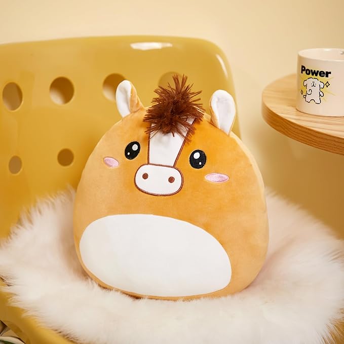 Athionsu 12 Inch Horse Plush Pillow Soft & Cuddly Stuffed Horse Soft Squishy Birthday for Toddler Kids Boys and Girls