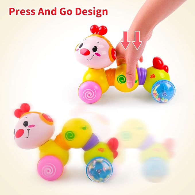 Vanmor Baby Toys 6-12 Months, Infant Musical Caterpillar Crawling Toy, Press and Go Interactive Inchworm Toy with Light Up, Tummy Time Educational for 6 7 8 9 12 18 Months