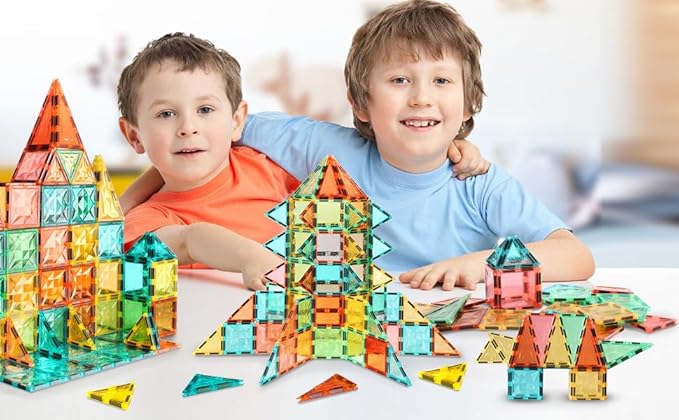 Magnetic Tiles,Magnet Building Blocks Construction Stacking Educational Toy Creative Playboard for Kids Ages 3+ (032 Pieces)