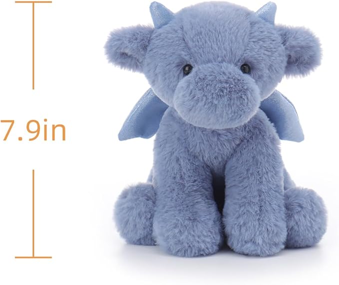 Apricot Lamb Dark Blue Dragon Stuffed Animals for Kids, Soft Cute Plush Toys for Baby Girl and Boy, 8 Inches