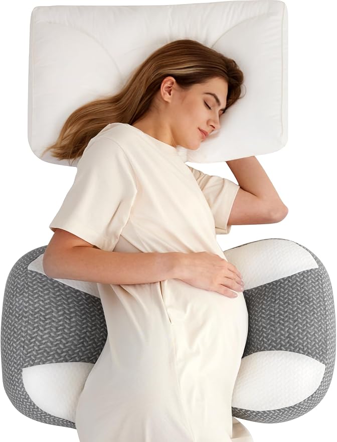 Momcozy Plus W Shaped Pregnancy Pillow for Sleeping - Adjustable Maternity Pillow for Side Sleepers - Portable Wedge Belly Support -Compact Design for Back Belly and HIPS
