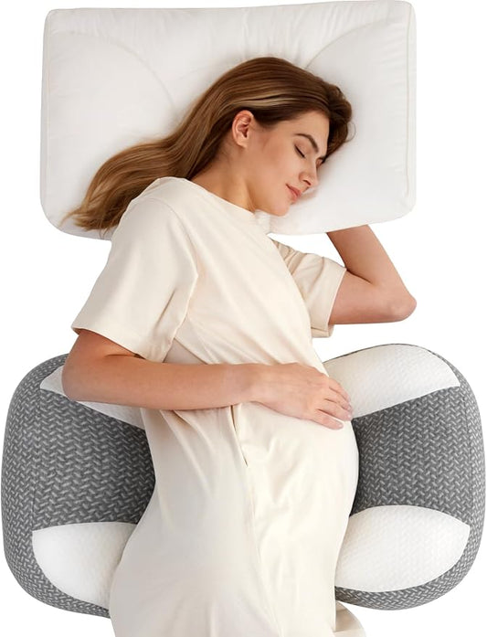 Momcozy Plus W Shaped Pregnancy Pillow for Sleeping - Adjustable Maternity Pillow for Side Sleepers - Portable Wedge Belly Support -Compact Design for Back Belly and HIPS