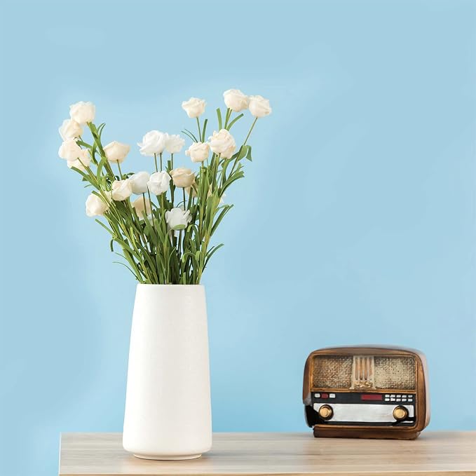 Simple Boho Ceramic Flower Vase for Home Decor (Bright White,Big) | 8'' Modern Farmhouse Vase for Flower Plant Pampas Grass, Fit for Table Shelf Centerpieces, Living Room Bedroom Wedding Gift