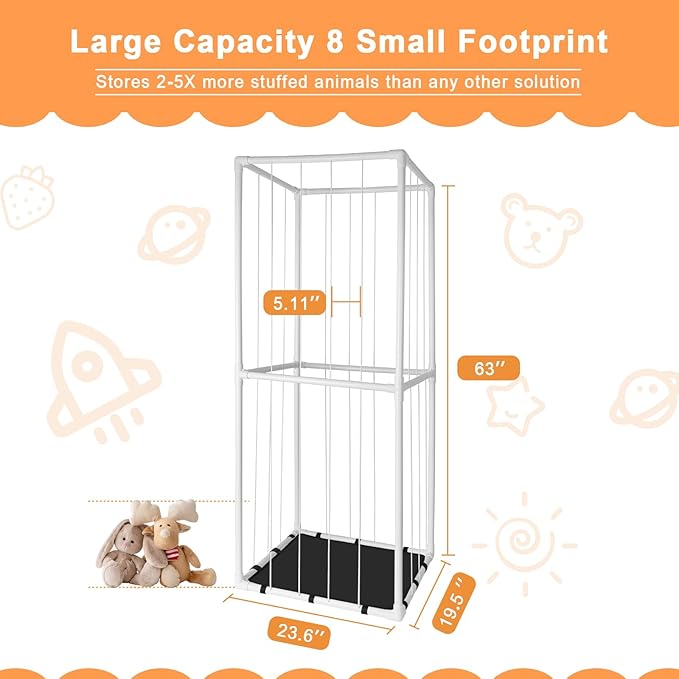 Extra Large Stuffed Animal Storage for Corner Organizer,Premium PVC Material with Elastic Cord Hold Up to 250 Plush Toys,Stuffed Zoo Animal Holder and Collection for Playroom