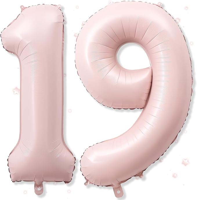 Foil 19 Balloon, Dusty Light Blush Pink Big Number 19 Balloons for Girl Birthday Party Decor, 40'' Mylar Helium Number 19 Pastel Baby Pink Balloon for Women 19th Birthday Party Anniversary Decorations