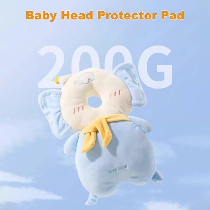 Baby Head Protector Backpack, Adjustable Baby Head Protection Backpack with Baby Knee Pads for Walking & Crawling, Soft, Breathable and Wearing Safety Baby Head Protector - Blue Elephant