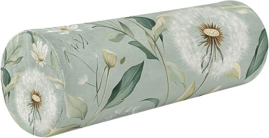 Sage Green Dandelion Neck Roll Pillow Bolster Round Health Memory Foam Long Cervical Cylinder Pillows with Removable Washable Cover for Body Bed Legs Back Yoga