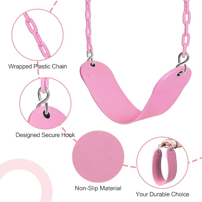 2 Pack Pink Swings Seats Heavy Duty 66 Inches Chain Plastic Coated - Playground Swing Set Accessories Replacement with Snap Hooks (Pink)