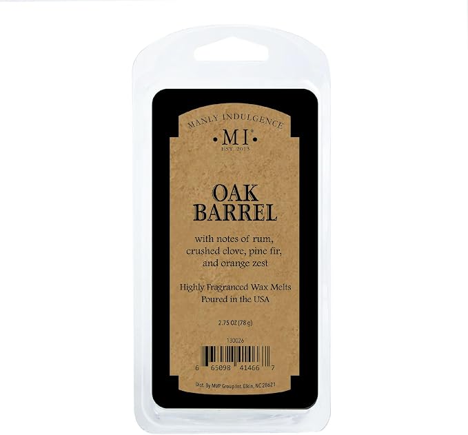 Manly Indulgence Oak Barrel Scented Wax Melts, Wax Melt Warmer Cubes, Long Lasting Scented Wax Warmer Cubes, 4 Pack, 6 Cubes Each - Made in The USA