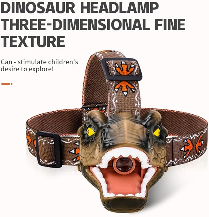 LED Dinosaur Headlamp for Kids, Children's Toy Flashlight T-Rex Dinosaur Toys for Age 3 4 5 6 7 8 9 Years Old Kids, Camping Hiking Gear for Boys(Brown)