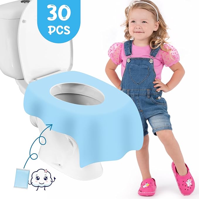 Disposable Toilet Seat Covers (30-Pack) – Waterproof, Individually Wrapped, Portable，Non-Slip Liners for Kids & Adults, Travel & Home Use