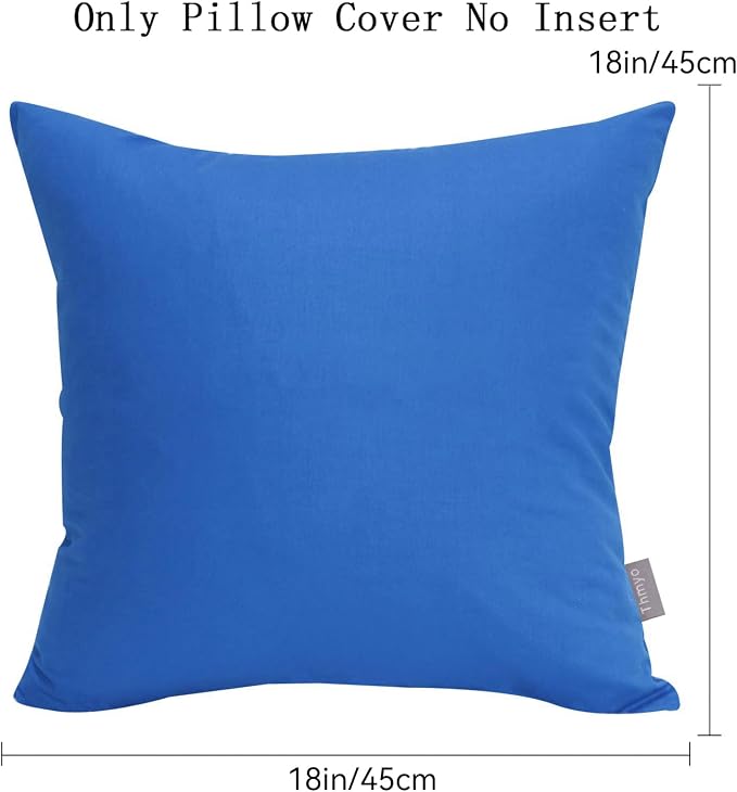 Thmyo 4-Pack 100% Cotton Comfortable Solid Decorative Throw Pillow Case Square Cushion Cover Pillowcase Sublimation Blank Pillow Covers DIY Throw Pillowcase for Sofa(18x18inch/45x45cm,Blue)
