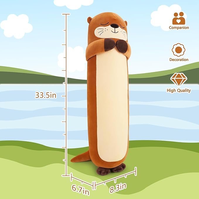 Large Otter Stuffed Animal,33.5” Long Otter Plush,Kawaii Plush Toys,Cute Plushies Animal Gifts,Animals Body Pillow Sleeping Hugging Pillow Cushion Doll for Kids Adults Birthday