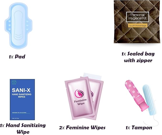 Menstrual Kit All-in-One 10 Pack | Convenience on the Go | Period Kit Pack for Travelling, Tweens & Teenagers or just When You’re Out | Individually Wrapped Feminine Hygiene Product (Brown Leather)