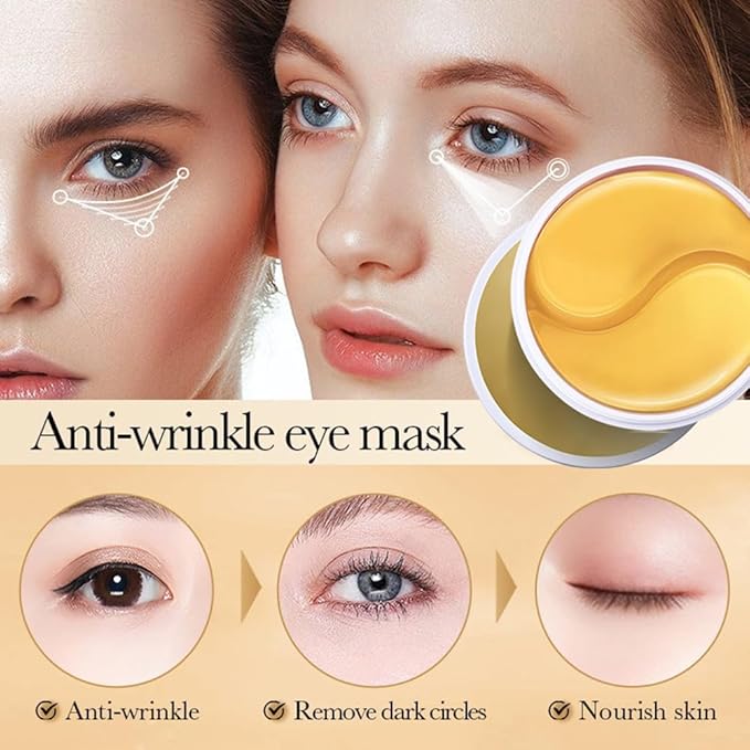 ISILANDON 24K Gold Eye Mask-60 Pcs, Care for Wrinkles,Under Eye Mask Reduce Dark Circles, Puffy Eyes, Wrinkles - Gel Under Eye Patches