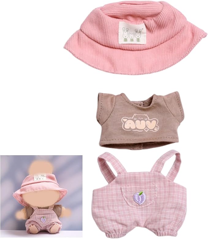 Clothes for 17cm Doll Overalls&hat Clothes Accessories(No Doll), Cute Outfit Suitable for 6.69inch (17cm) Doll Soft Cotton Clothing Replacement