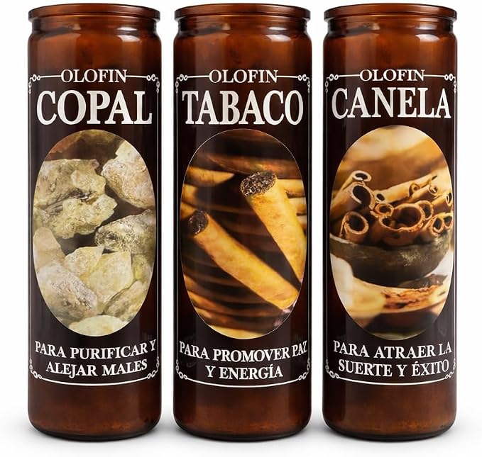 OLOFIN Trio of Prosperity Candle Set, Copal Tabaco Canela, 3 Pack