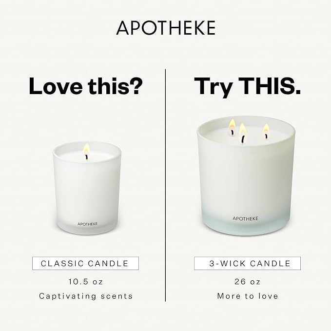 Apotheke Signature Scented Candles for Home, Hinoki Lavender - 10.5 oz - Soy Wax, Non Toxic, Large Jar White - Luxury Candle Gifts for Women & Men - Hinoki Cypress, Lavender, and Lotus Flower