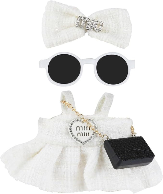 Doll Clothes 17cm White Outfits for Dolls Elegant Black Dress Hair Clips Glasses and Bag Exquisite Clothes Accessories Compatible with Doll (Style 4)