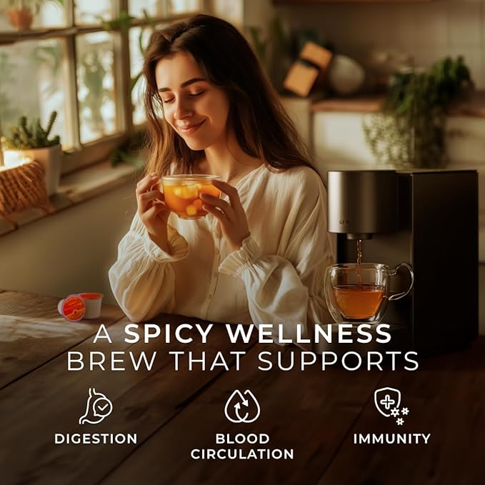 Gya Tea Co Turmeric Ginger Herbal Tea Pod (16 Count)- Decaf Wellness Tea for Body Comfort & Relaxing