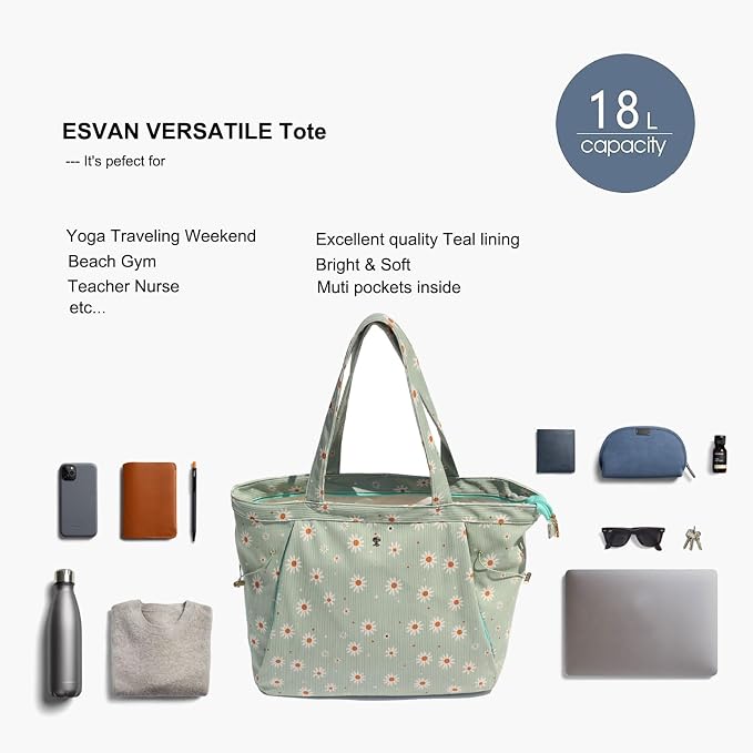ESVAN Corduroy Yoga Tote Bag Gifts for Women Drawstring Yoga Mat Bag for Office Workout Travel Carryall Pilates Gym