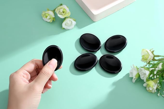 Thumb Worry Stone Black Obsidian Crystal Stone Healing Crystals Pocket Oval Natural Stress Relief Gifts Meditation Accessories Palm Reiki Tiny Fidget Trinket Anxiety Relief Items for Women Men