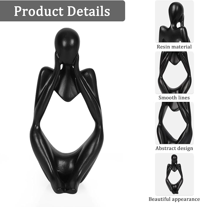 Sandstone Resin Thinker Statue Style Abstract Sculpture, Black, Focus | Small Statue Collectible Figurines, Modern Aesthetic Ornament for Home Office Bookshelf Desktop Coffee Table Decor