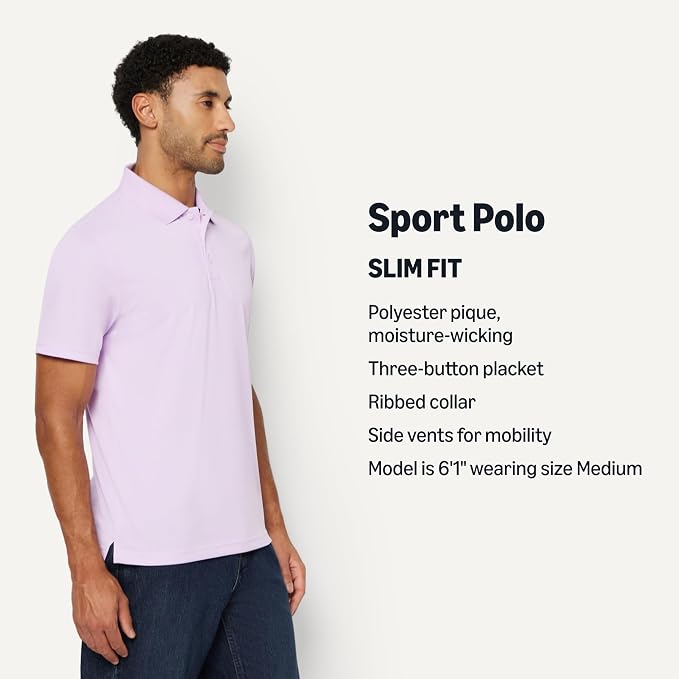 Amazon Essentials Men's Moisture Wicking Golf Polo Shirt, Short Sleeve, Slim-Fit, Quick-Dry, Active Wear