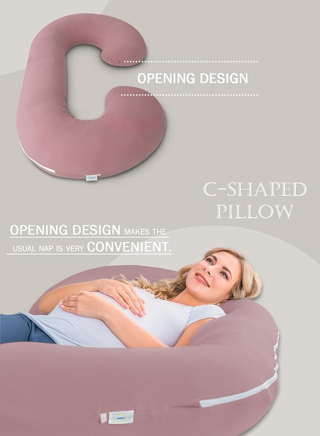 INSEN Cooling Pregnancy Pillow, Maternity Pillow with Soft Cotton Cover, C Shaped for Pregnant Sleeping, Dark Pink