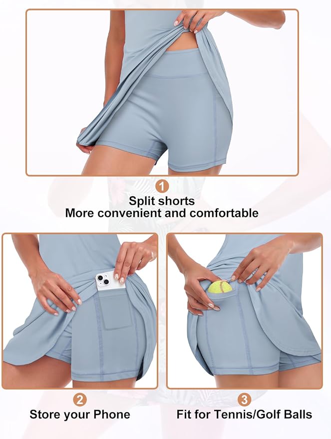 Viracy Tennis Dress for Women Sleeveless Golf Dresses with Shorts and Pockets Ruffle Zip Up Stand Collar Golf Outfits