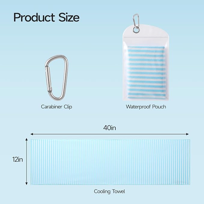 RDEKISS 4 Pack Cooling Towels for Hot Weather (40"x12"), Ice Cool Neck Towel, Soft Breathable Microfiber for Gym, Sport, Running, Yoga, Workout - Blue