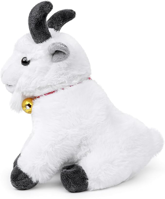 Screaming Sitting White Goat with Bell Plush Animal Toy 10in, Realistic Screaming Goat Plush Toy, Cute and Funny White Goat Animal Plushies Model Gift Collection for Kids
