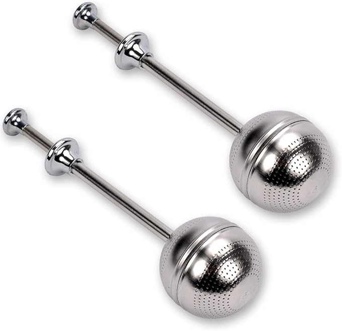 Long Handle Tea Ball, One Handed Pressing Operation, Easy to Use, 2Pcs | Fine Mesh Holes, Plastic Handle with Stainless Steel Ball, No Tea Residue, For Cup and Teapot, Tea Lover Gift