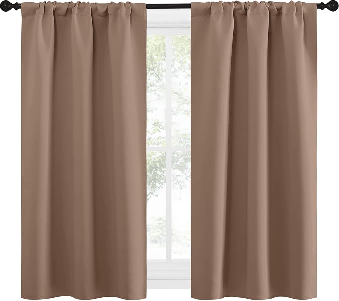 NICETOWN RV Blackout Curtains for Camper Windows, Window Treatment Thermal Insulated Rod Pocket Small Blackout Draperies/Drapes for Bedroom/Kitchen (Cappuccino, Set of 2, 29" Wide by 50" Long)