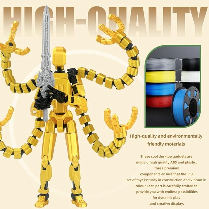 T13 Action Figure, Assembly Completed Dummy 13 Action Figures,T 13 3D Printed Toys - The Premium Action Figures for Sci-Fi Enthusiasts,Four Claws Robot (Gold, 7.2 Inch)