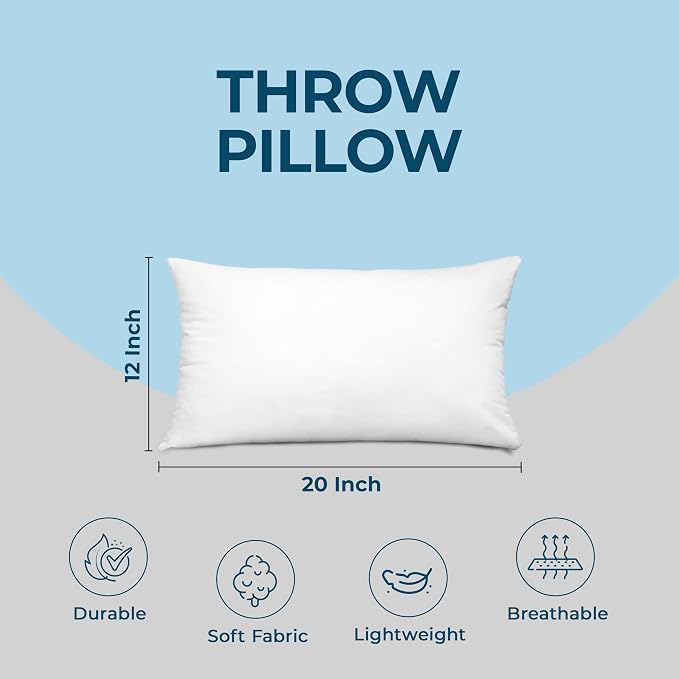 Utopia Bedding Throw Pillows, Decorative 12x20 Pillow Inserts, Set of 4 | Down alternative pillow insert with plush fluffy fill for beds sofas couches and chairs. Suitable for indoor outdoor use.