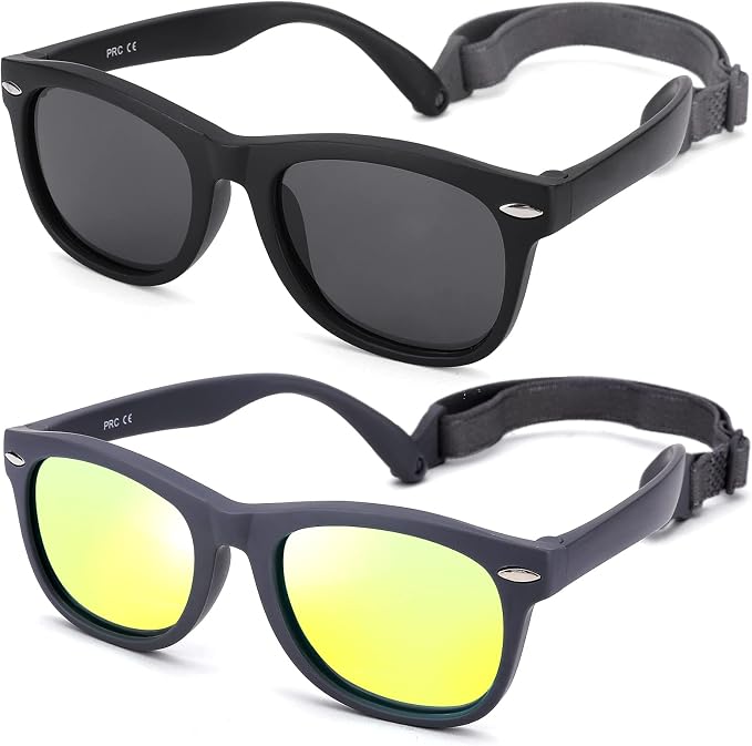 Polarized Baby Sunglasses with Strap - Unbreakable Flexible Infant Sunglasses for Toddlers Age 0-24 Months