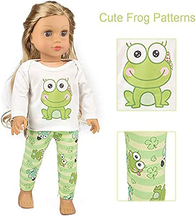 Ecore Fun 2 Sets 16-18 Inch Doll Clothes Pajamas Outfits for 18 Inch Girl Doll - 2 Pcs Tops + 2 Pcs Pants