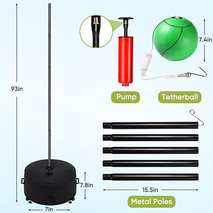 GADFISH Portable Tetherball Set with Ball and Rope, Adjustable Height Rack with Water Bag Base, Suitable for Playing in Indoor & Outdoor, Playground, Backyard(Black)